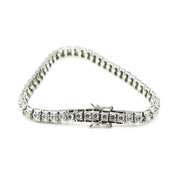 Vintage 7-Inch Sterling Silver Tennis Bracelet With Clear Cubic Zirconia - Picture 5 of 6